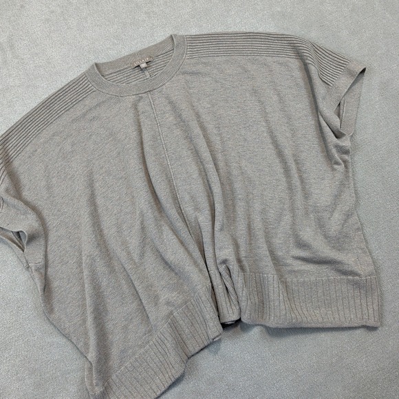 Lilla P OS Women Taupe Cotton Modal Ribbed Shoulder Poncho Sweater Top CMA219 — photo 2
